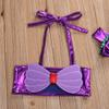 3Pcs Kids Baby Bowknot Mermaid Bikini Set Top+Briefs+Headband Bathing Suit (80, Purple+Green) view 3