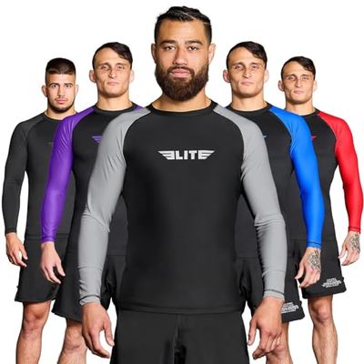 Elite Sports New Item Full Long Sleeve Compression, Mma, Bjj, No Gi, Cross Training Rash Guard, X-Large, Gray
