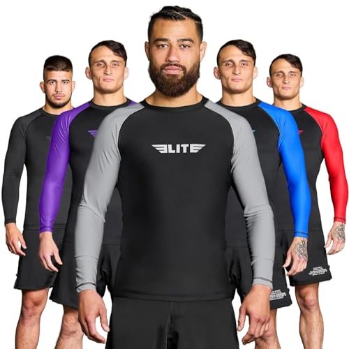 Elite Sports New Item Full Long Sleeve Compression, Mma, Bjj, No Gi, Cross Training Rash Guard, X-Large, Gray
