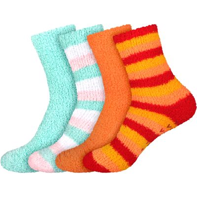 BambooMN Super Soft Warm Microfiber Cozy Fuzzy Comfy Home Socks - Assortment Y - 4 Pair Value Pack