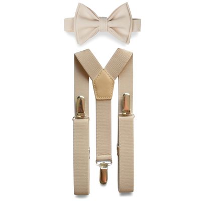 Armoniia Tan Suspenders & Bow Tie Set for Baby Toddler Boy Teen Men (4. Adult (up to 5'8"), Tan Suspenders, Cream Bow Tie)