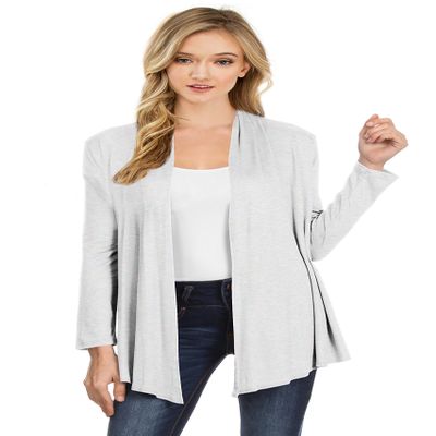 NYL Womens Long Sleeve Open Front Drape Cardigan - Made in USA, Medium, Heather