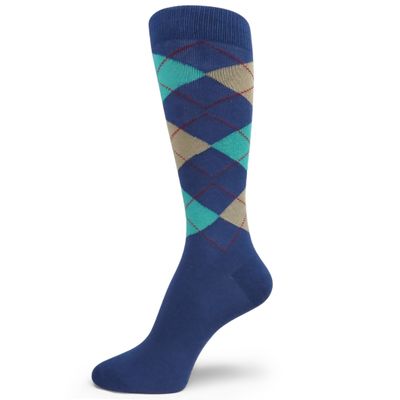 Spotlight Hosiery Men's Argyle Dress Sock Dark Blue/Turquoise/Beige