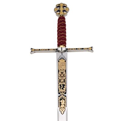 Marto of Spain Stainless Steel Sword of The Catholic Kings 24k Gold Silver Plated Hilt Red Velvet Gold Wire Wrapped Grip