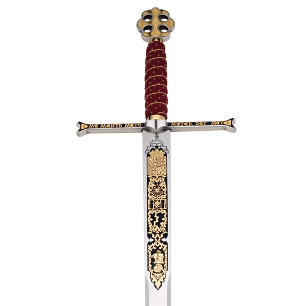 Marto of Spain Stainless Steel Sword of The Catholic Kings 24k Gold Silver Plated Hilt Red Velvet Gold Wire Wrapped Grip