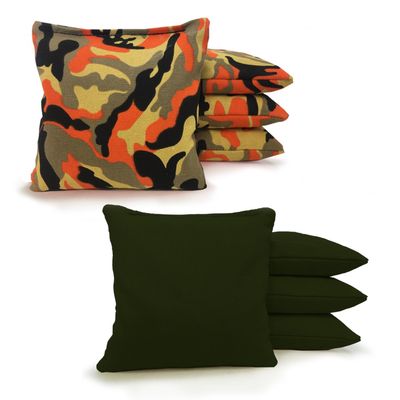 8 Standard Corn Filled Regulation Duck Cloth Cornhole Bags 17 Colors Available (You Pick)!! (Orange Camo/Hunter Green)