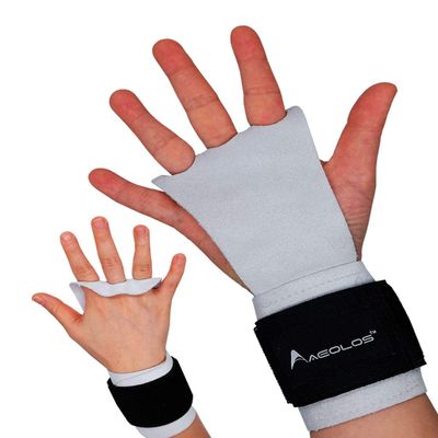 AEOLOS Leather Gymnastics Hand Grips-Great for Gymnastics,Pull up,Weight Lifting,Kettlebells and Cross Training (White, Large)