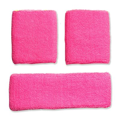 Sweatband Combo Set 2 Wrist & 1 Headband (Neon Pink)