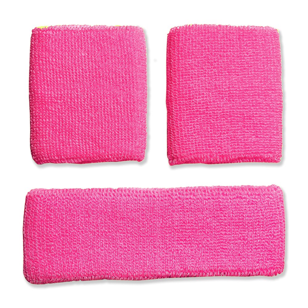 Sweatband Combo Set 2 Wrist & 1 Headband (Neon Pink)