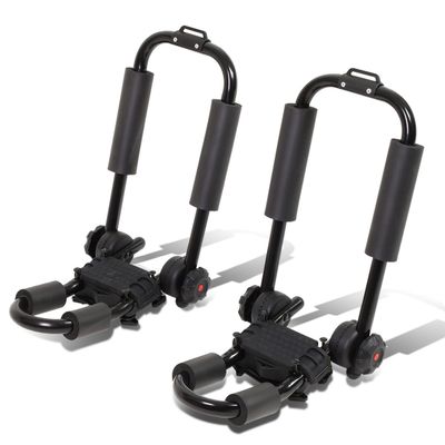 Auto Dynasty Adjustable Cross Bar Roof Rail Fold-Up J-Bar Kayak Canoe Carrier (Powdered Coated Black)