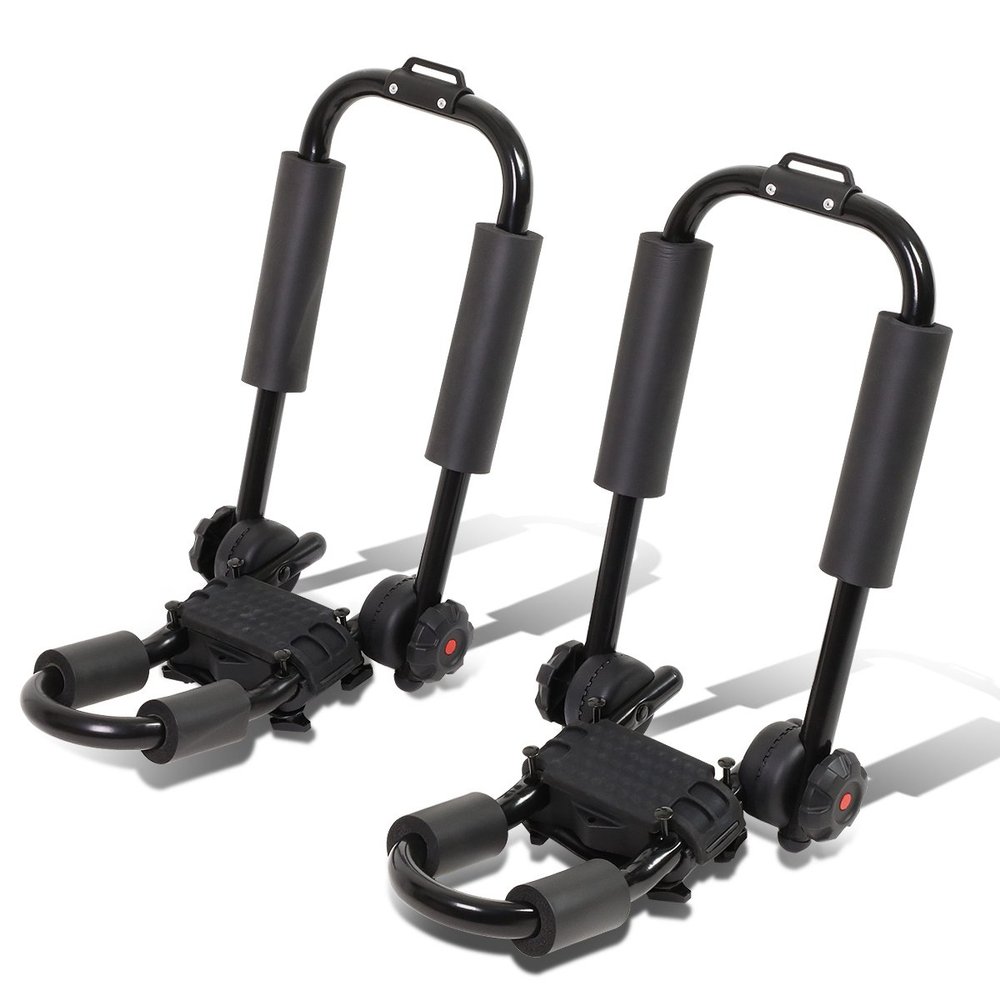 Auto Dynasty Adjustable Cross Bar Roof Rail Fold-Up J-Bar Kayak Canoe Carrier (Powdered Coated Black)
