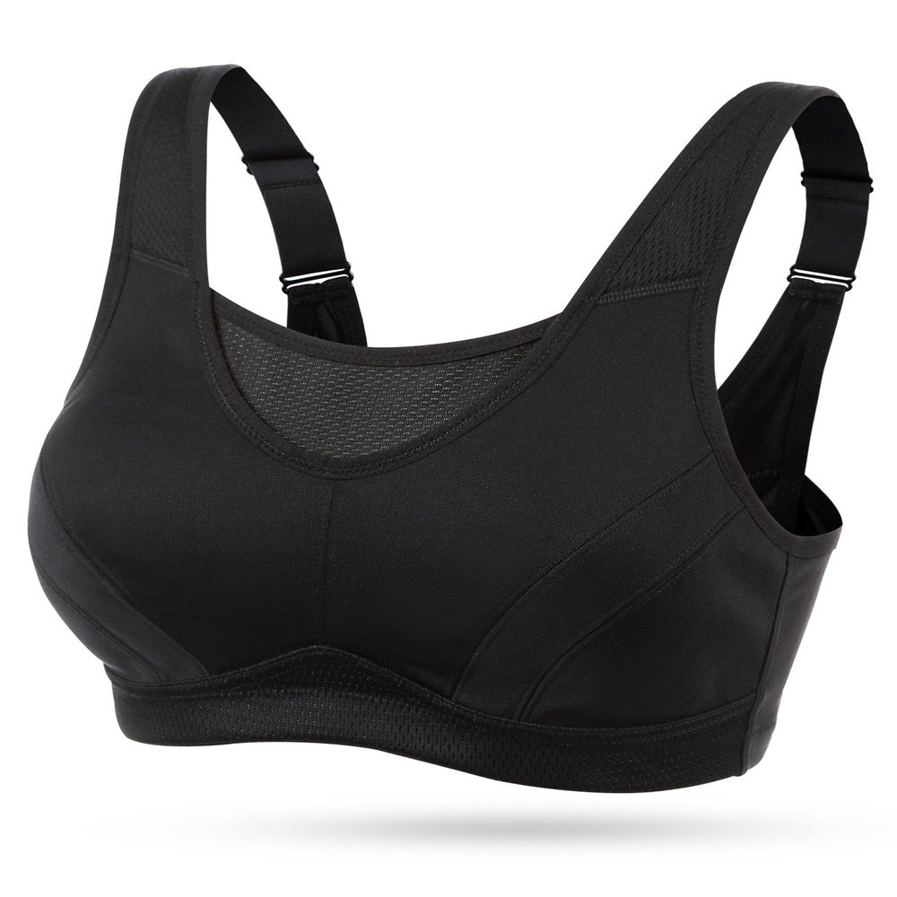 Wingslove Women's Full Coverage High Impact Wirefree Workout Non Padded Sports Bra Bounce Control (Black,40DD)