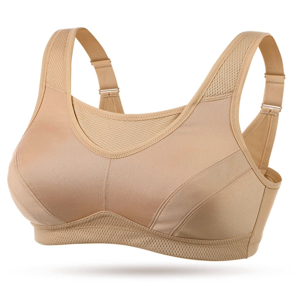 Wingslove Women's Full Coverage High Impact Wirefree Workout Non Padded Sports Bra Bounce Control (Nude,44B)