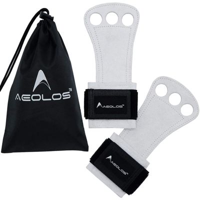 AEOLOS Leather Gymnastics Hand Grips-Great for Gymnastics,Pull up,Weight Lifting,Kettlebells and Cross Training (White(2 Layers Leather), Large)