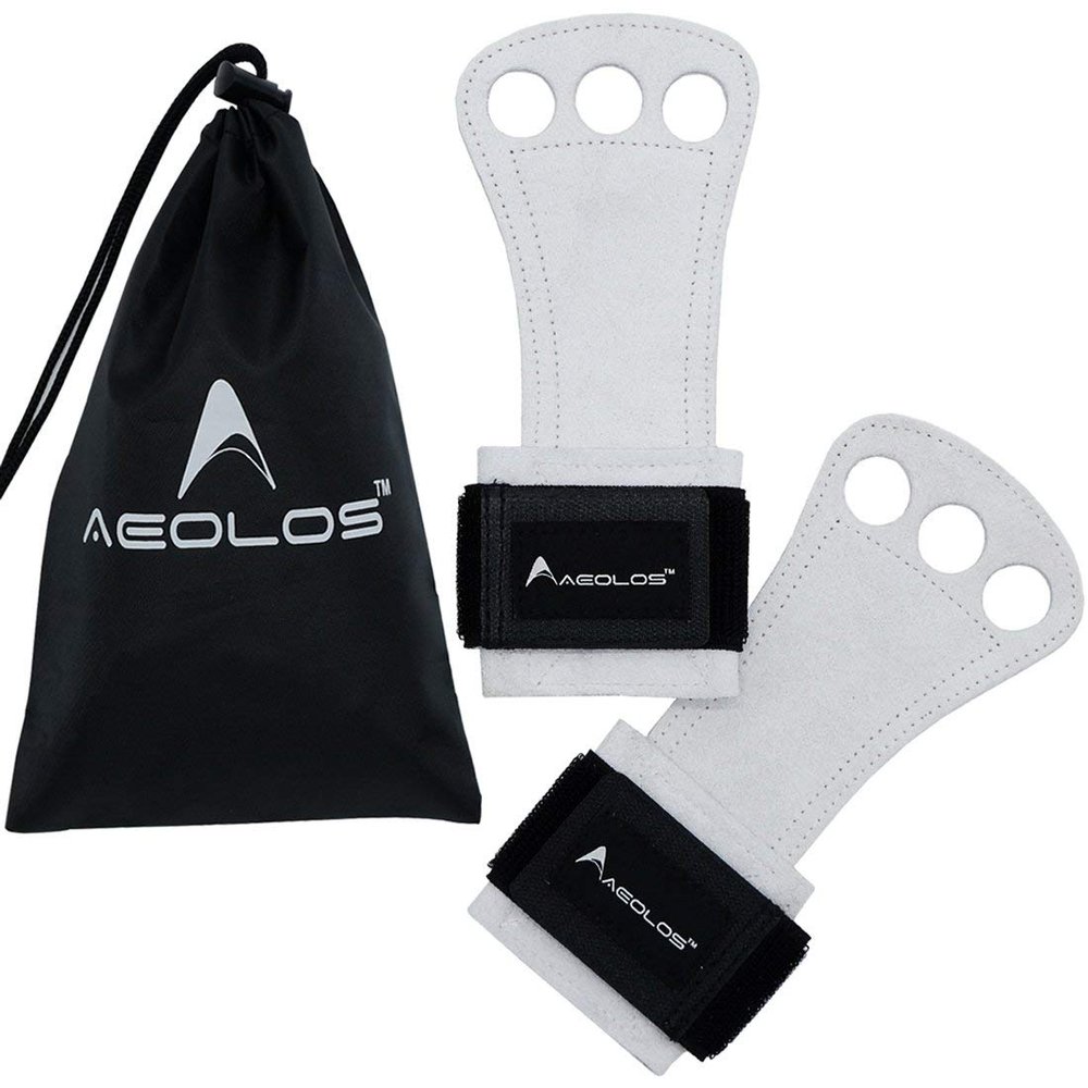 AEOLOS Leather Gymnastics Hand Grips-Great for Gymnastics,Pull up,Weight Lifting,Kettlebells and Cross Training (White(2 Layers Leather), Large)