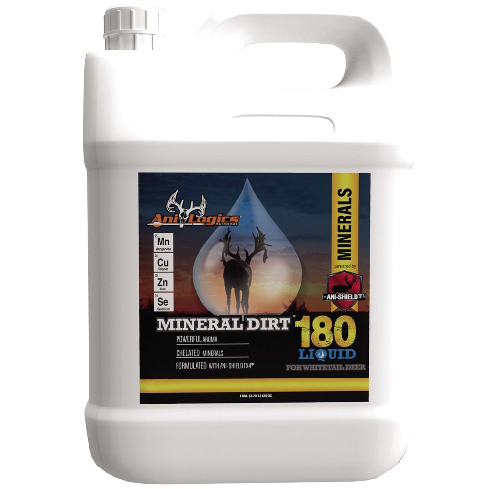 Ani-Logics Outdoors Mineral Dirt 180 Liquid Deer Mineral - Pour-On Attractant for Blocks, Logs, & Stumps - Create Mineral Licks & Support Herd Health - 1 Gallon