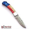 BLAYDZ Damascus Pocket Knife for men with Premium Leather Sheath - Damascus Folding Knife with Backlock - Folding Damascus Steel Knife with Texas Flag Handle (9067) view 3