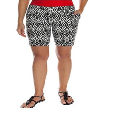 Mario Serrani Womens Italy Comfort Stretch Shorts with Tummy Control (2, Black/White Print (Diamond))