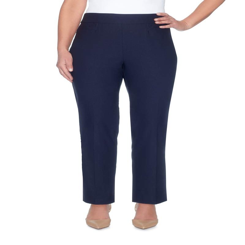 Alfred Dunner Womens Classic Allure Fit Proportioned Pant with Elastic Comfort Waistband Navy Size 18