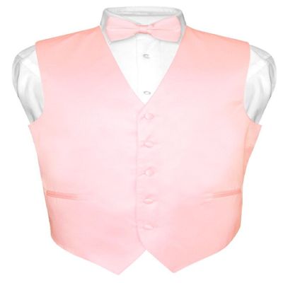 Vesuvio Napoli Men's Dress Vest & BowTie Solid PINK Color Bow Tie Set for Suit or Tuxedo 5XL