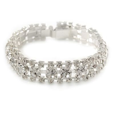Avalaya Bridal/Wedding/Prom/Party Austrian Crystal Bracelet with Tongue Clasp In Silver Tone - 17cm L