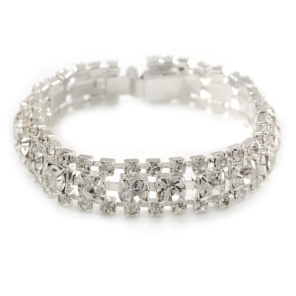 Avalaya Bridal/Wedding/Prom/Party Austrian Crystal Bracelet with Tongue Clasp In Silver Tone - 17cm L