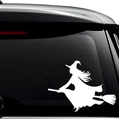 Halloween Witch Broomstick Decal Sticker For Use On Laptop, Helmet, Car, Truck, Motorcycle, Windows, Bumper, Wall, and Decor Size- [8 inch] / [20 cm] Wide / Color- Gloss Black