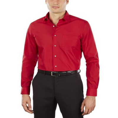 Van Heusen Men's Dress Shirt Fitted Poplin Solid, Flame, 15" Neck 32"-33" Sleeve
