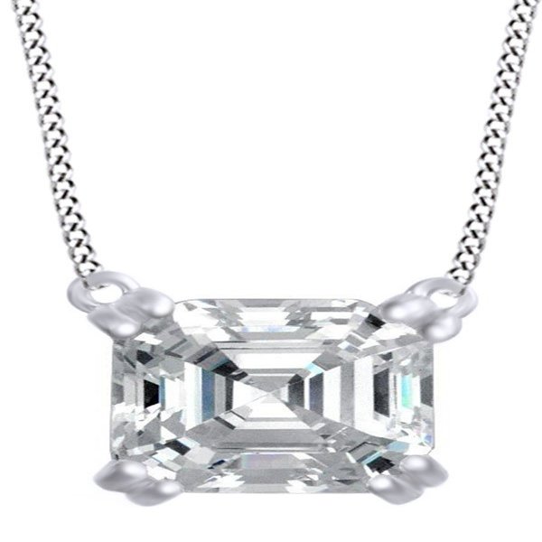 AFFY Asscher Cut White Cubic Zirconia Solitaire Pendant Necklace in 14k White Gold Over Sterling Silver