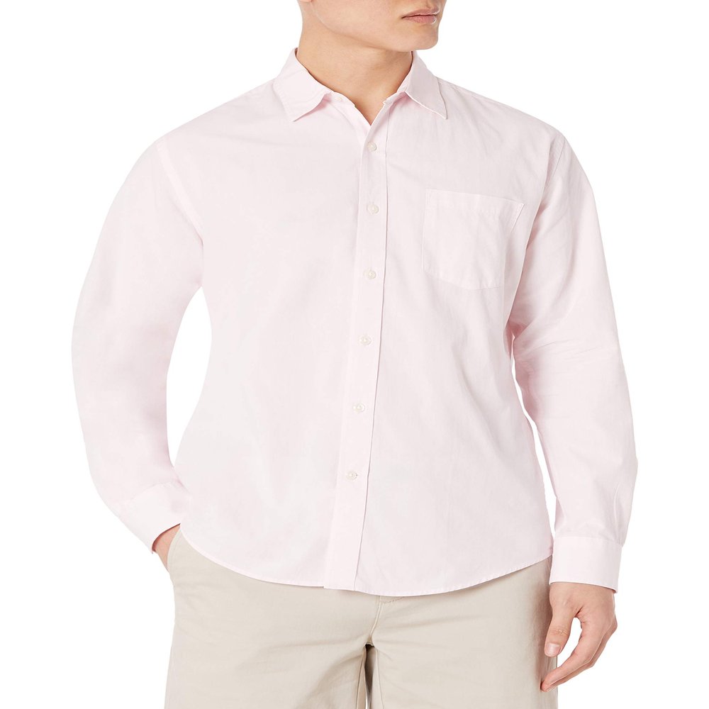 Amazon Essentials Men's Regular-Fit Long-Sleeve Casual Poplin Shirt, Pink, Small