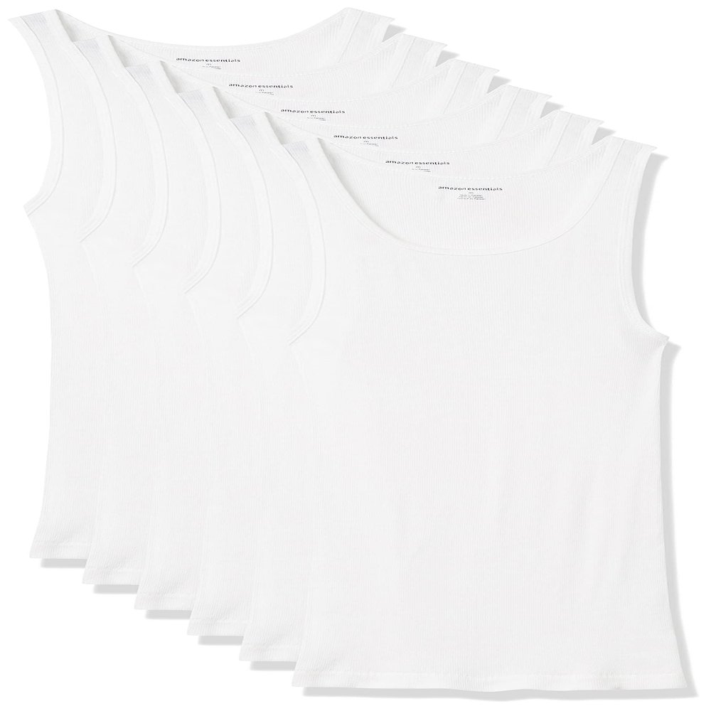 Amazon Essentials Men's Slim Fit Breathable Cotton Tank Undershirts, Pack of 6, White, X-Large