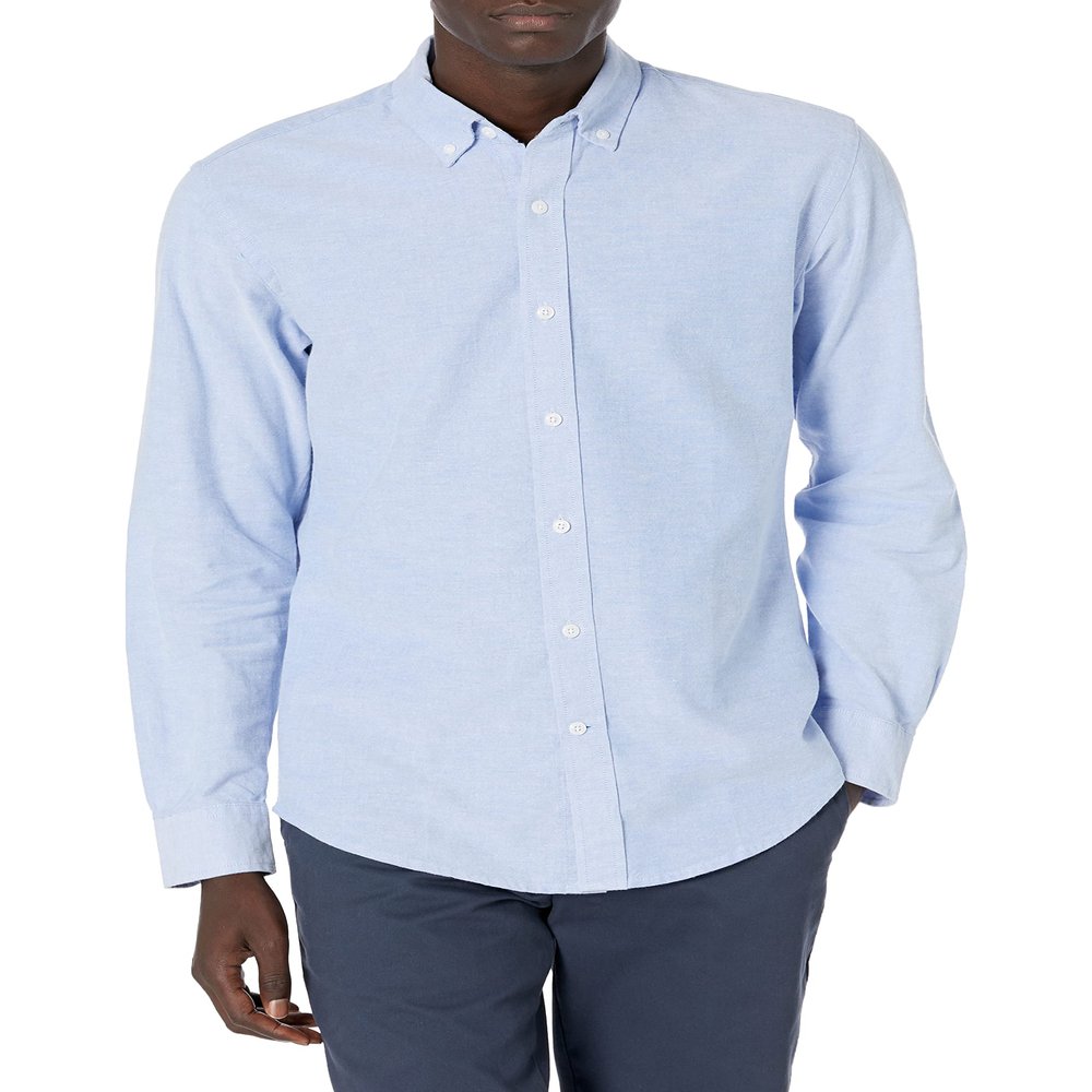 Amazon Essentials Men's Regular-Fit Long Sleeve Oxford Shirt, Blue, Small