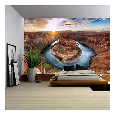 wall26 - Sunset Moment at Horseshoe Bend, Colorado River, Grand Canyon National Park, Arizona USA - Removable Wall Mural | Self-Adhesive Large Wallpaper - 66x96 inches
