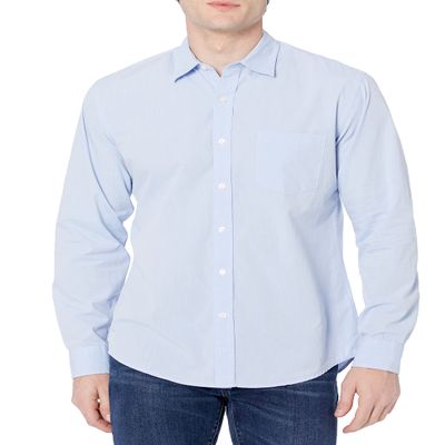 Amazon Essentials Men's Regular-Fit Long-Sleeve Casual Poplin Shirt, Light Blue, Small