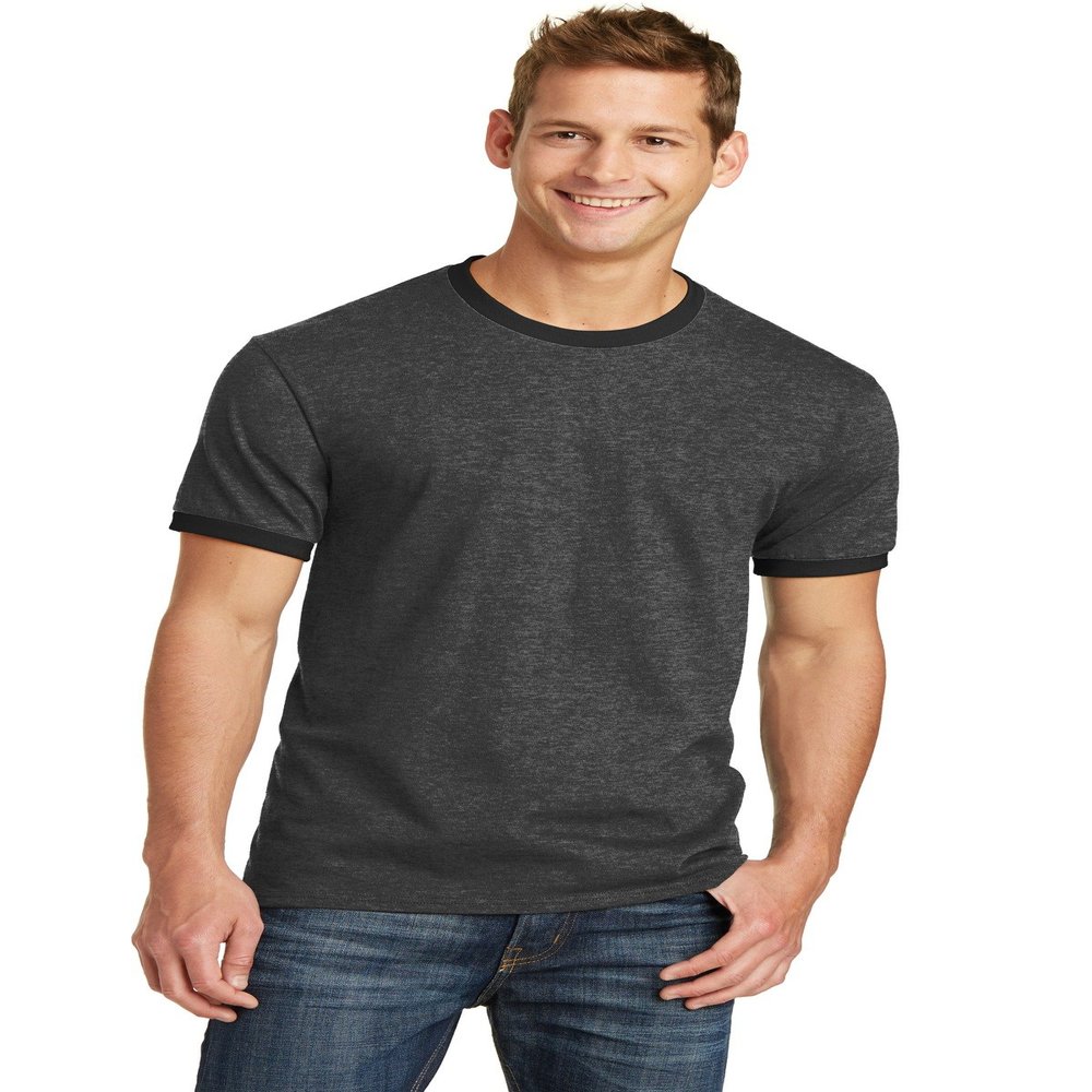 Port & Company Core Cotton Ringer Tee M Dark Heather Grey/ Jet Black