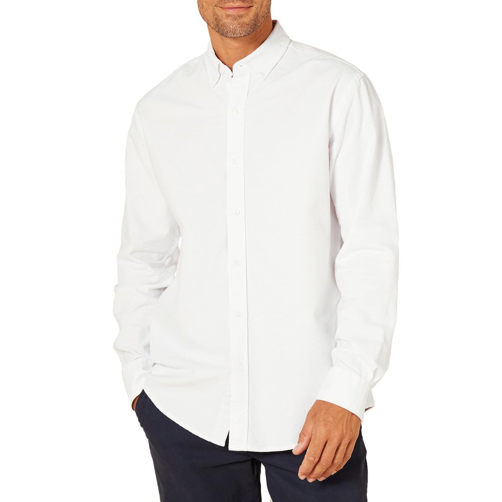 Amazon Essentials Men's Regular-Fit Long Sleeve Oxford Shirt, White, X-Small