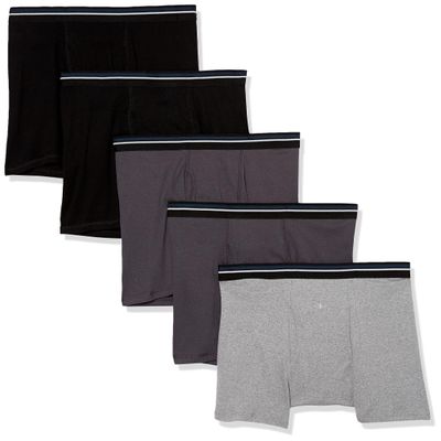 Amazon Essentials Men's Underwear Boxer Briefs, Comfortable Cotton, Tag-Free, Pack of 5, Black/Charcoal/Grey Heather, X-Large