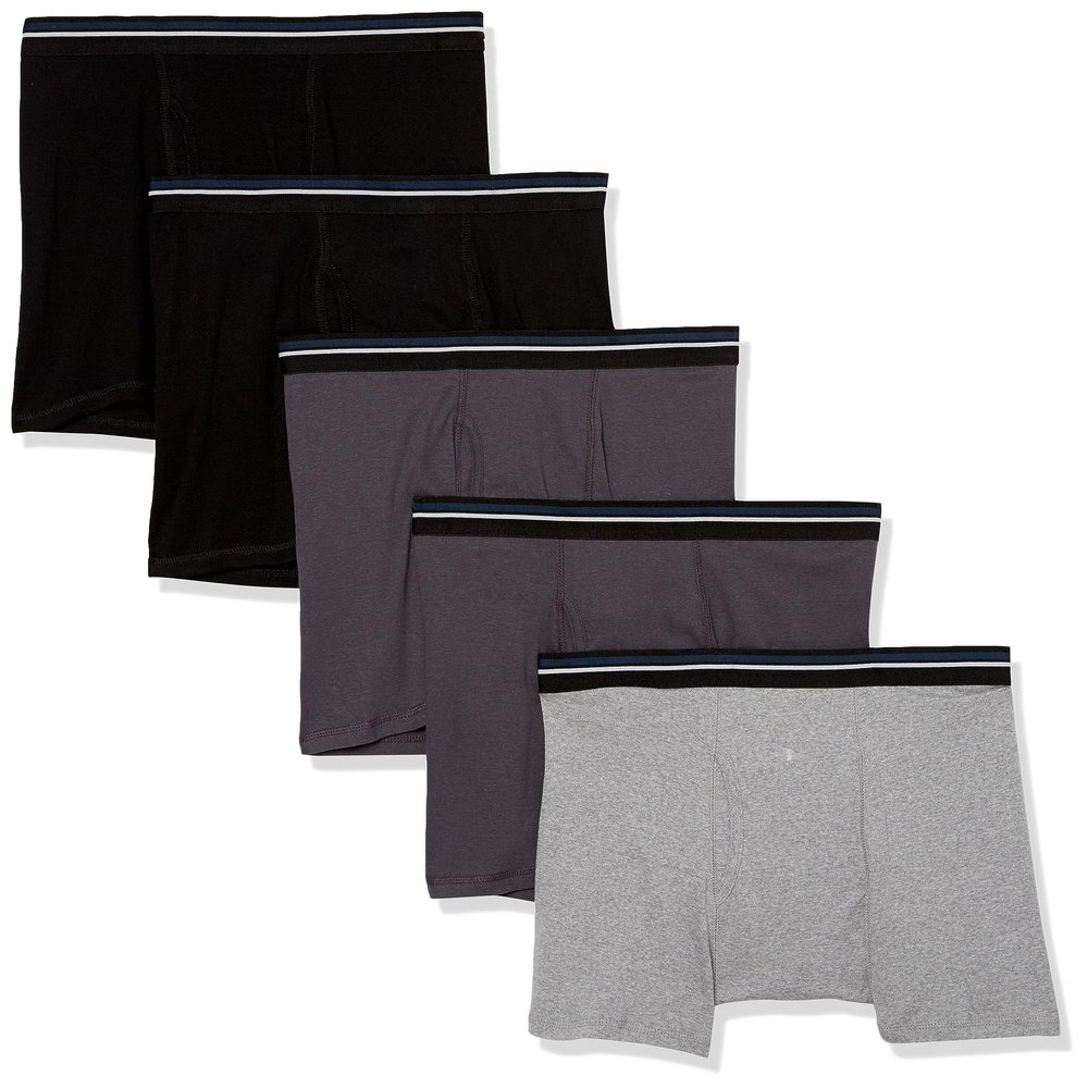 Amazon Essentials Men's Underwear Boxer Briefs, Comfortable Cotton, Tag-Free, Pack of 5, Black/Charcoal/Grey Heather, X-Large