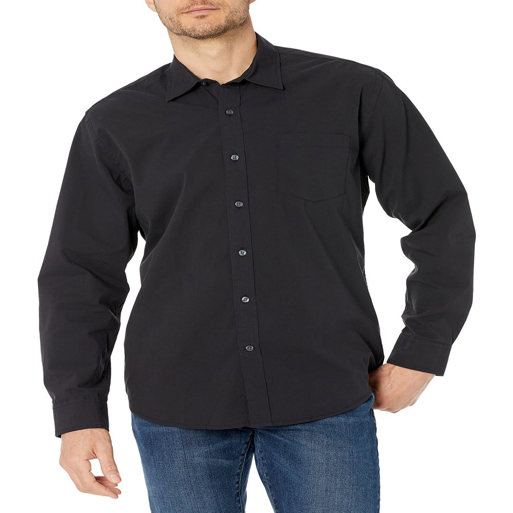 Amazon Essentials Men's Regular-Fit Long-Sleeve Casual Poplin Shirt, Black, XX-Large