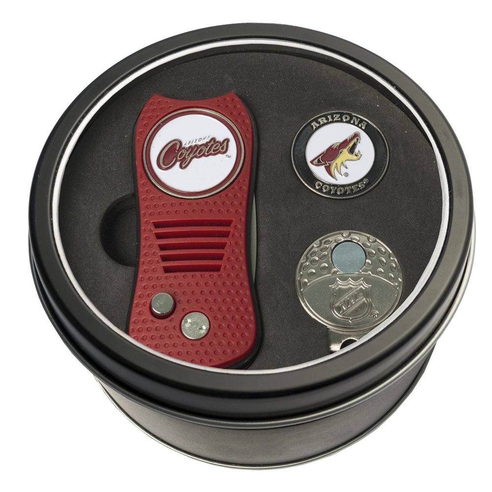 Team Golf NHL Arizona Coyotes Tin Ball Marker Gift Set with Retractable Divot Tool, Cap Clip and 2 Double-Sided Enamel Ball Markers, Patented Design, Less Damage to Greens