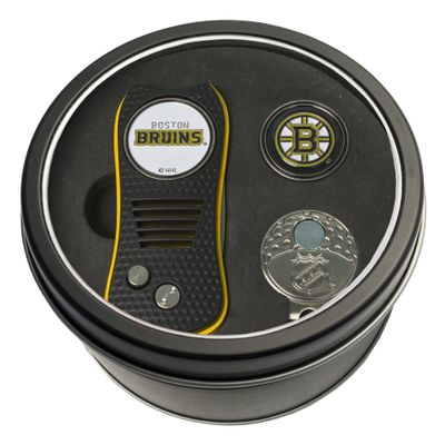 Team Golf NHL Boston Bruins Tin Ball Marker Gift Set with Retractable Divot Tool, Cap Clip and 2 Double-Sided Enamel Ball Markers, Patented Design, Less Damage to Greens