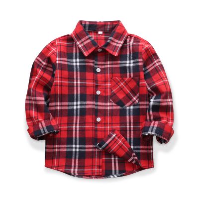OCHENTA Big Boys Flannel Shirt Button Down Red Flannel Long Sleeve Christmas Outfit E002 Classic Red 150 7-8 Years