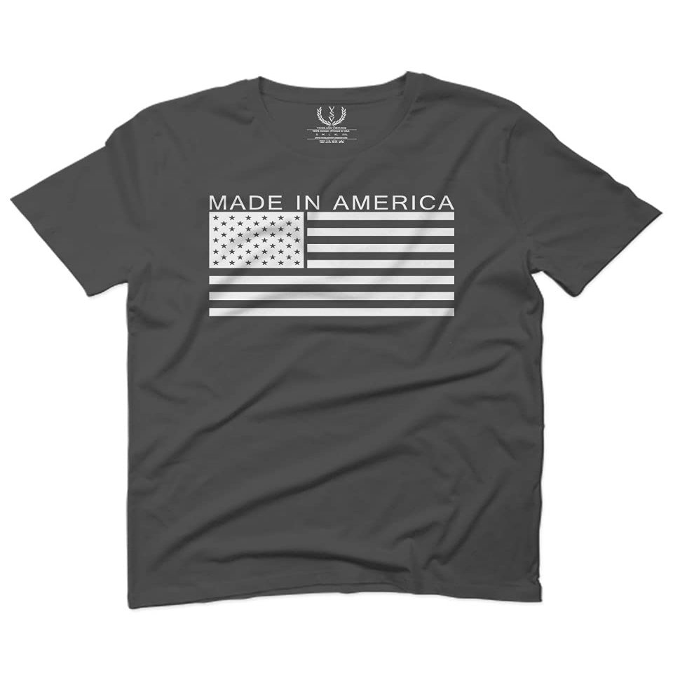 0010. Patriotic American Proud Made in USA United States America Flag Military Patriotic Style for Men T Shirt (Charcoal, 2X-Large)