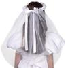 Girls First Communion White Tulle Veil with Beaded Flower Crown and Satin Bow, 22 Inch view 1