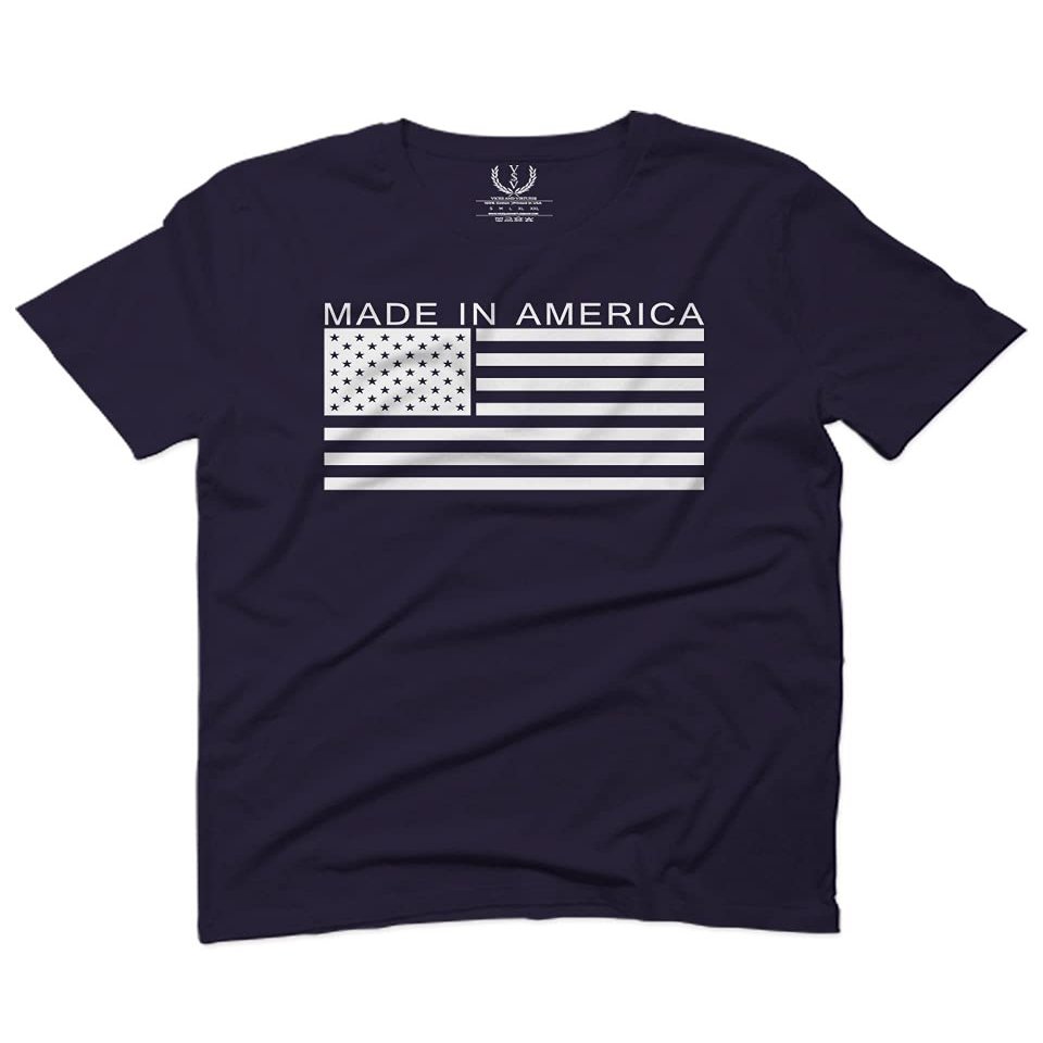 0010. Patriotic American Proud Made in USA United States America Flag Military Patriotic Style for Men T Shirt (Navy Blue, 2X-Large)