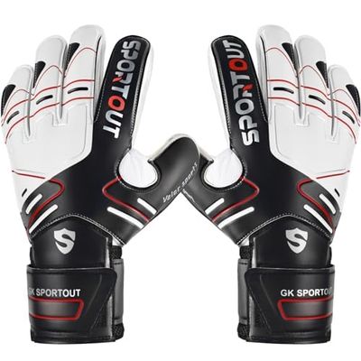 Sportout Youth&Adult Goalie Goalkeeper Gloves, Strong Grip for The Toughest Saves, with Finger Spines to Give Splendid Protection to Prevent Injuries,3 Colors (Black, 6)