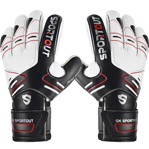 Sportout Youth&Adult Goalie Goalkeeper Gloves, Strong Grip for The Toughest Saves, with Finger Spines to Give Splendid Protection to Prevent Injuries,3 Colors (Black, 6)