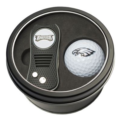 Team Golf NFL Philadelphia Eagles Tin Gift Set with Retractable Divot Tool and Golf Ball Gift Set Switchblade Divot Tool with Double-Sided Magnetic Ball Marker & Golf Ball, Patented Single Prong Design, Less Damage to Greens, Switchblade Mechanism
