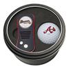 Team Golf MLB Atlanta Braves Tin Gift Set with Retractable Divot Tool and Golf Ball Gift Set Retractable Divot Tool with Double-Sided Magnetic Ball Marker & Golf Ball, Patented Single Prong Design, Less Damage to Greens, Retractable Mechanism view 1