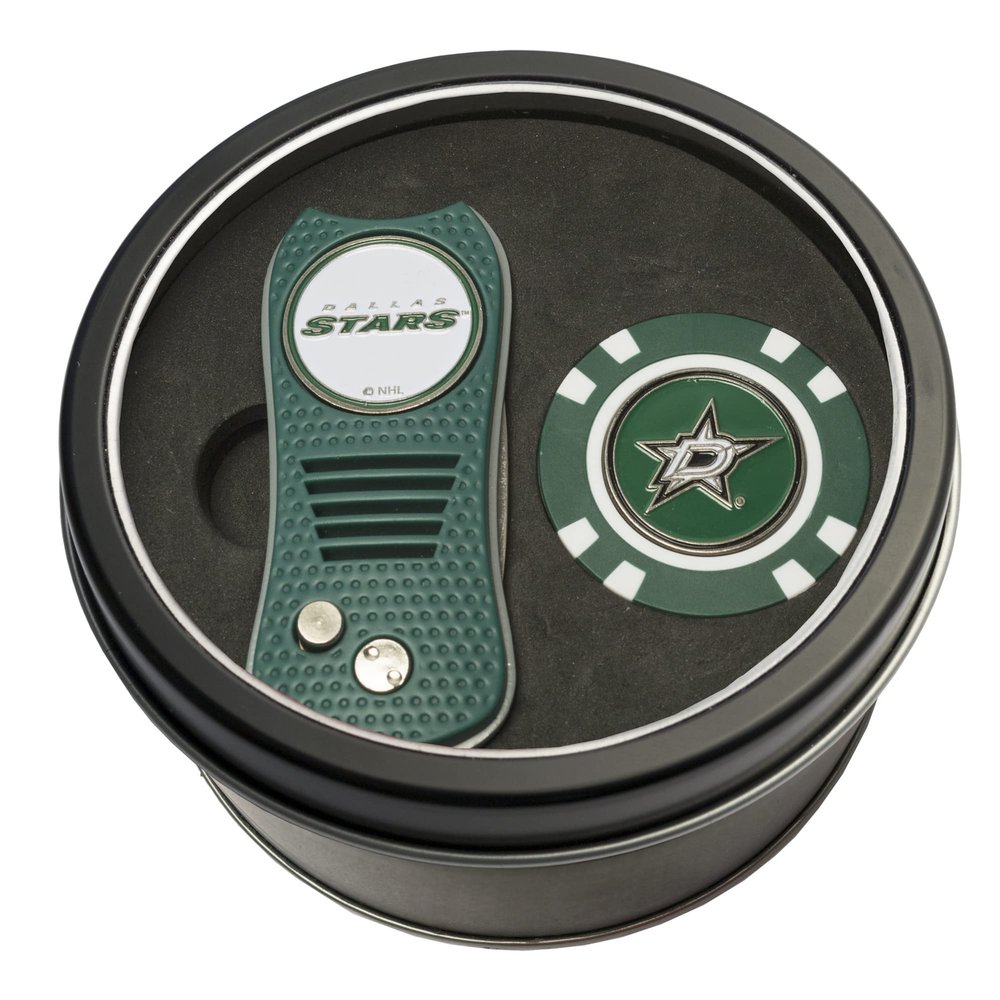 Team Golf NHL Dallas Stars Tin Gift Set with Retractable Divot Tool and Golf Chip Gift Set & Chip, Includes 2 Double-Sided Enamel Ball Markers, Patented Design, Less Damage to Greens